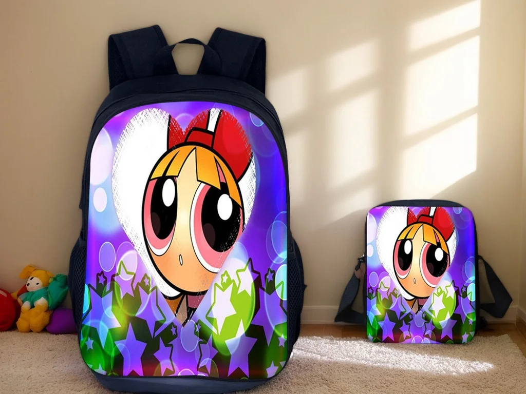 

2 Pcs/Set The Powerpuff Girls Backpack with Casual Side Bag-2 in 1 School Book Bag for Kid Students