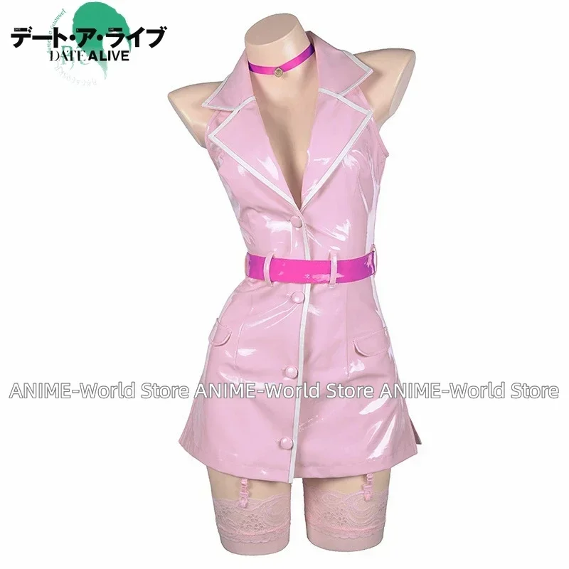 DATE A LIVE Yatogami Tohka Pink PU Leather Dress Anime Cosplay Costumes Sexy Woman Nurse Suit Halloween Dresses - view 2
