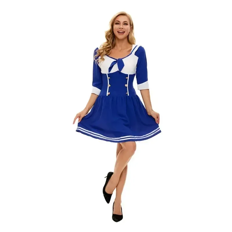 Vestido Sexy azul marino náutico para discoteca, disfraz de Cosplay de colegiala japonesa para fiesta de Halloween