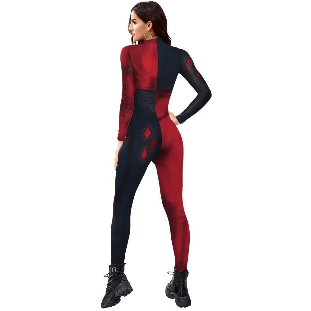 3D Red And Black Printed Bodysuit Role Play Costume Halloween Carnival Holiday Suit Carnival Party Coverall Stretchy Jumpsuit