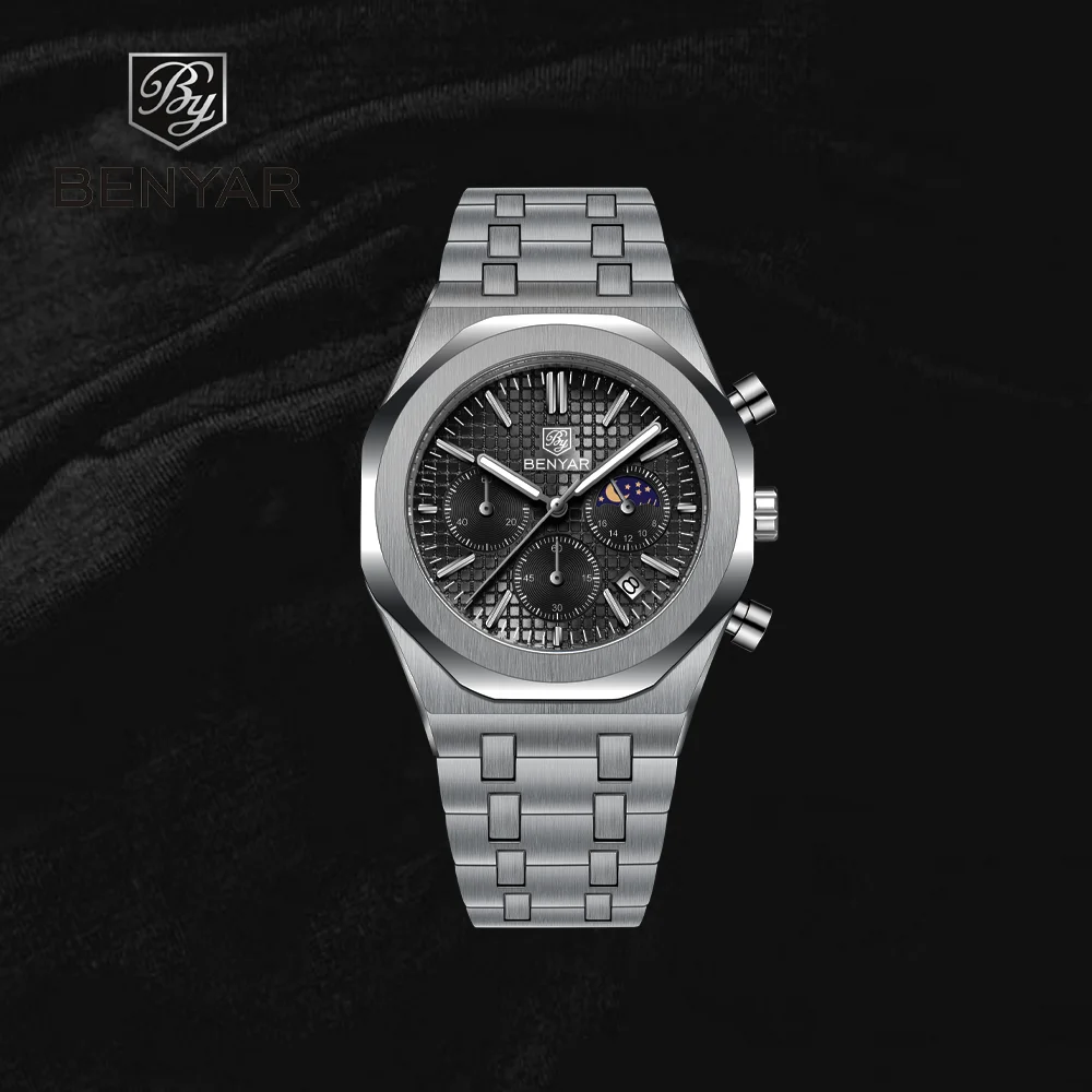 Moonphase Complication Watch - Relógio de Luxo BENYAR com Fase