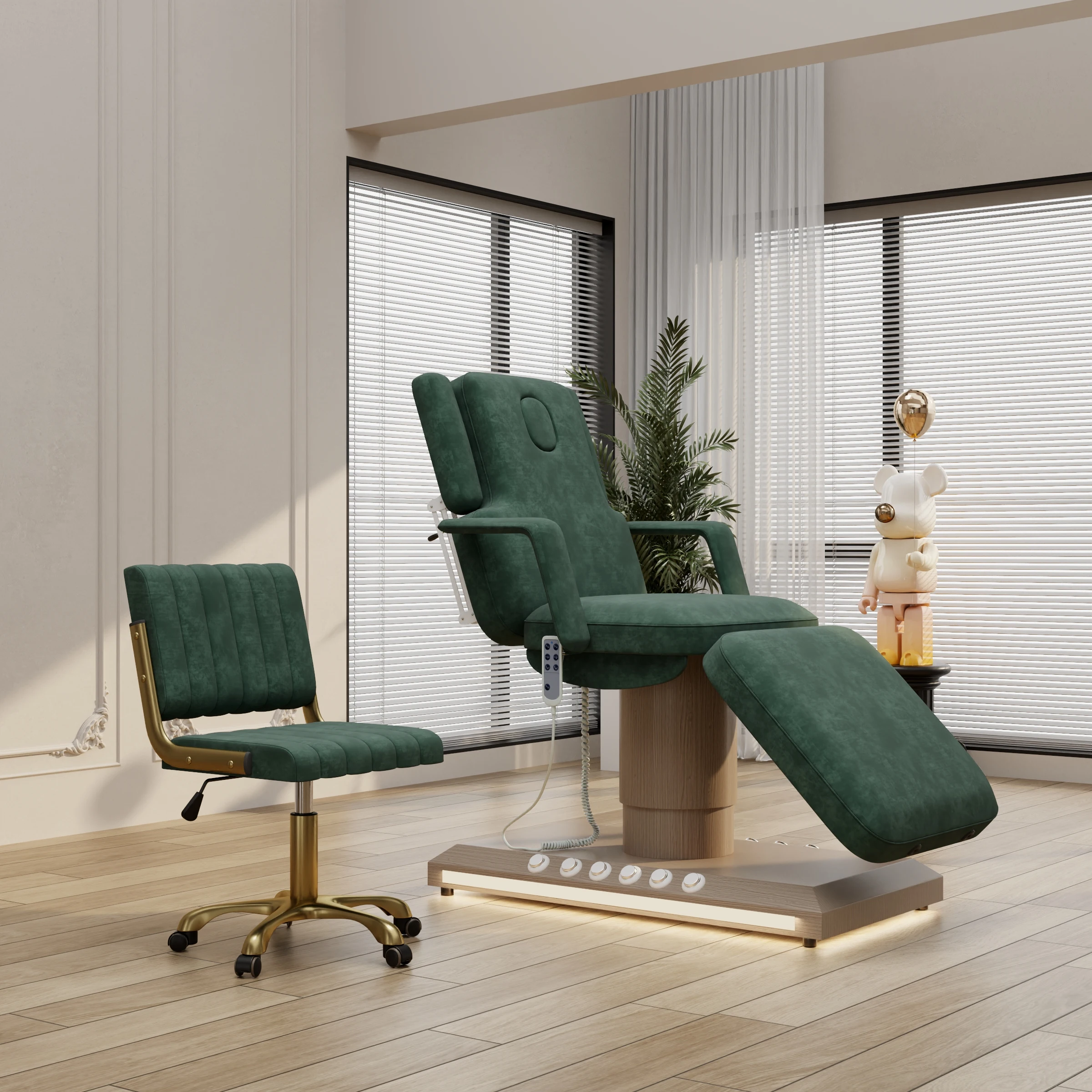 

Wooden Base With Foot Control Led Dual-use Beauty Massage Bed Electric 3 Motors Can Be Customized Color Facial Bed