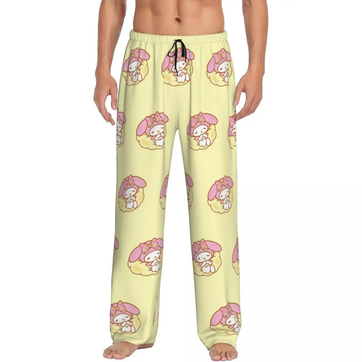 

Custom Melody Pajama Pants for Men Pink Rabbit Sleepwear Lounge Sleep Bottoms Stretch with Pockets