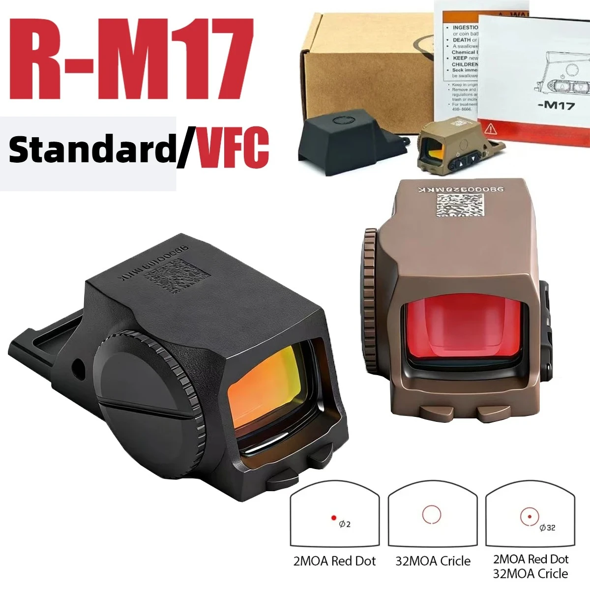 

Оптический прицел R-M17 Standard/VFC Reflex Red Dot Sight 2MOA 32MOA закрытого типа для M17/M18, ударопрочный, сохраняет нулевую позицию