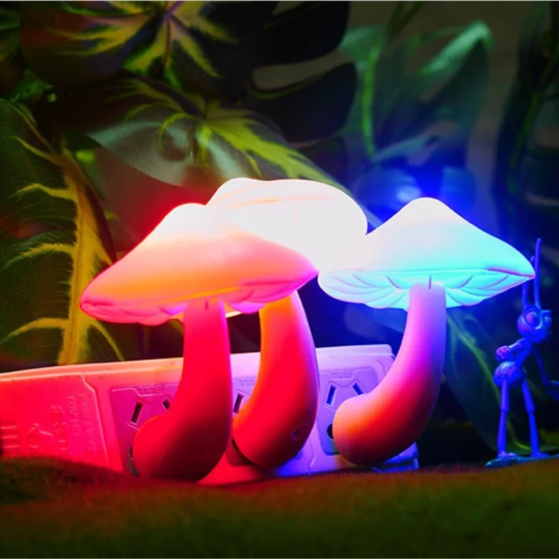 LED Night lamp Mushroom Wall lamp Socket lamp Eu Us Plug Warm White light Sensor Bedroom lamp Home Decor