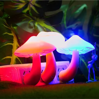 LED lampka nocna lampa gniazdo lampy ścienna z grzybami Eu Us podłącz czujnik ciepłego białego światła lampka do sypialni wystroju domu