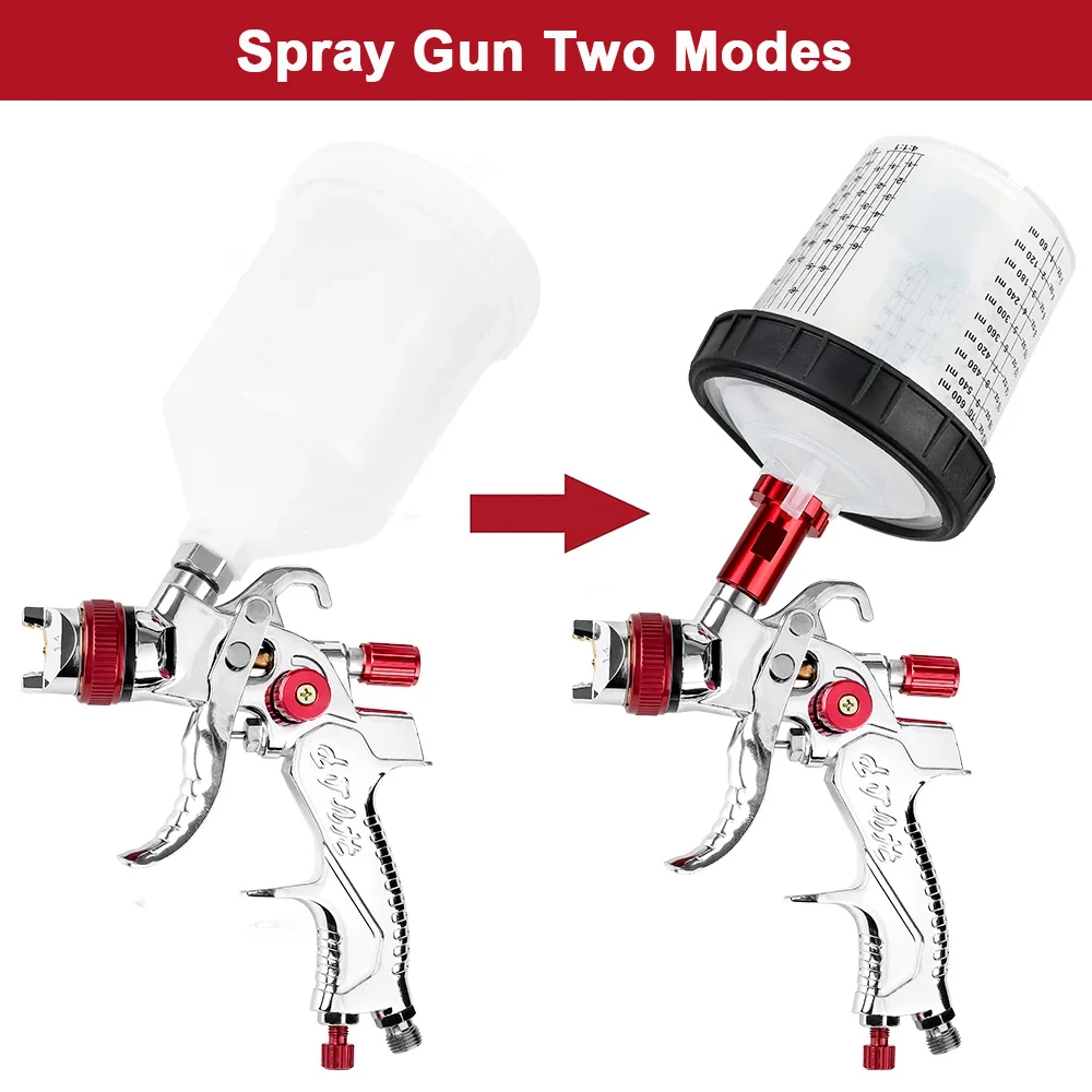 HVLP Spray Gun 1.4+1.7+2.0mm Nozzle Kit with Air Regulator Filters +10PCS No-clean Paint Mixing Cups High Quality Spray Gun