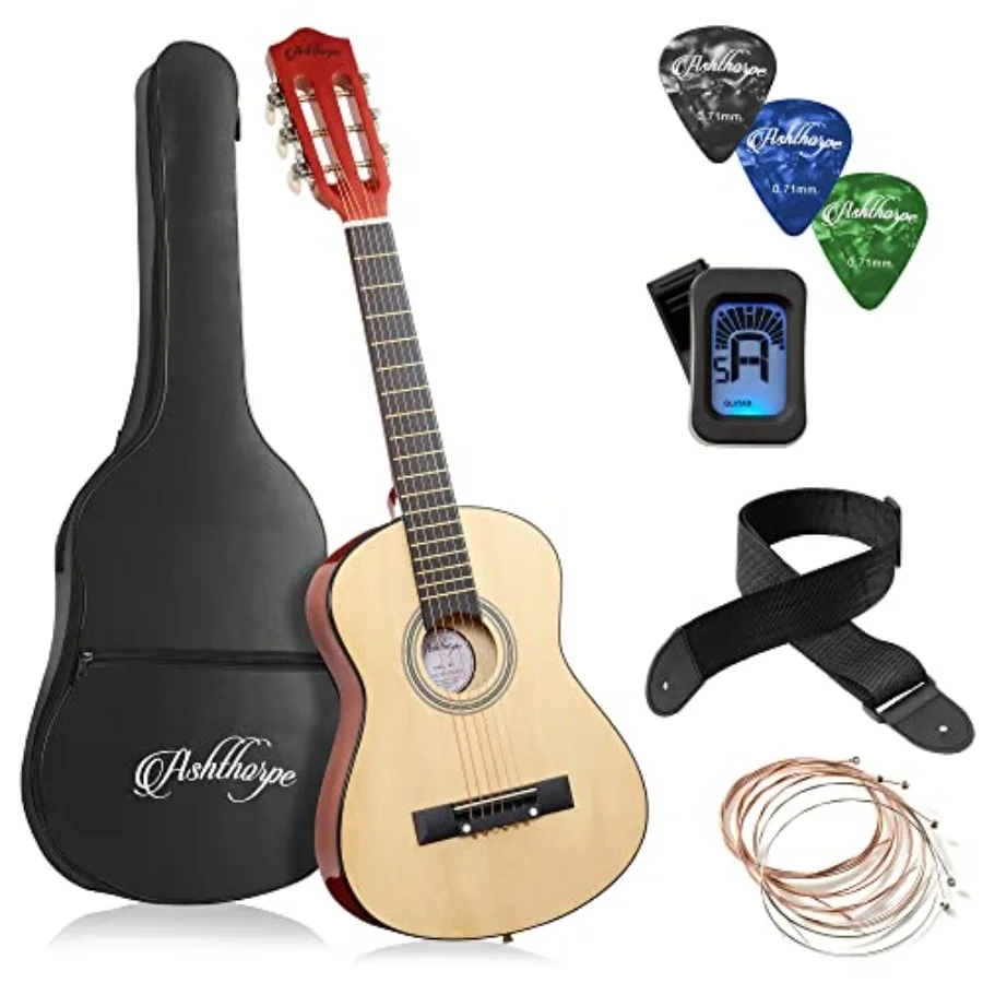 

Acoustic Guitar for beginner practice, spruce top with mahogany back/sides, natural finish, includes gig bag, extra strings, st