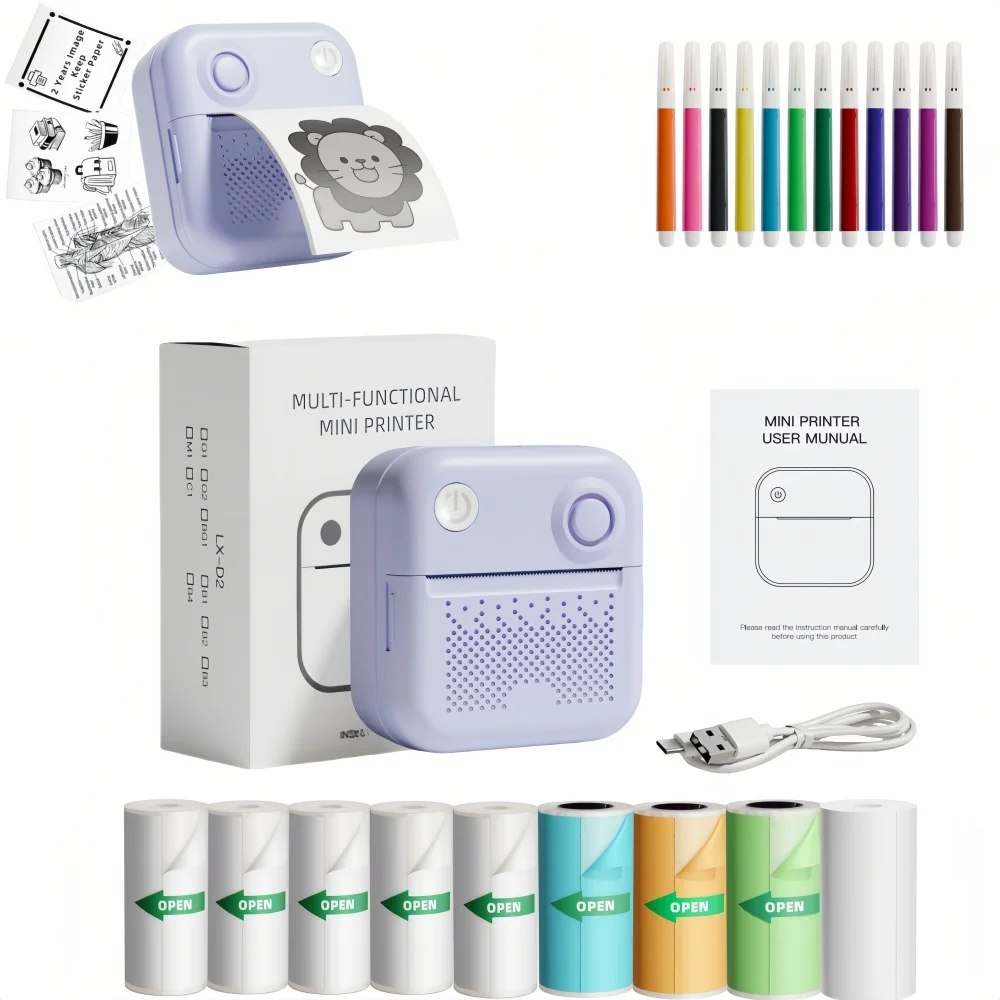 

New Purple D3 Printer for Mini Photo With 9 Roll Stickers Printer Bluetooth iOS Android Label Maker Printer for Study Note