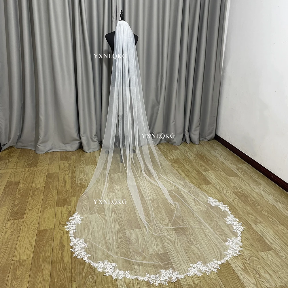 Foto reali 3 metri di pizzo di seta brillante Bolero romantico Tulle bianco avorio sposa Mantilla con pettine accessori da sposa