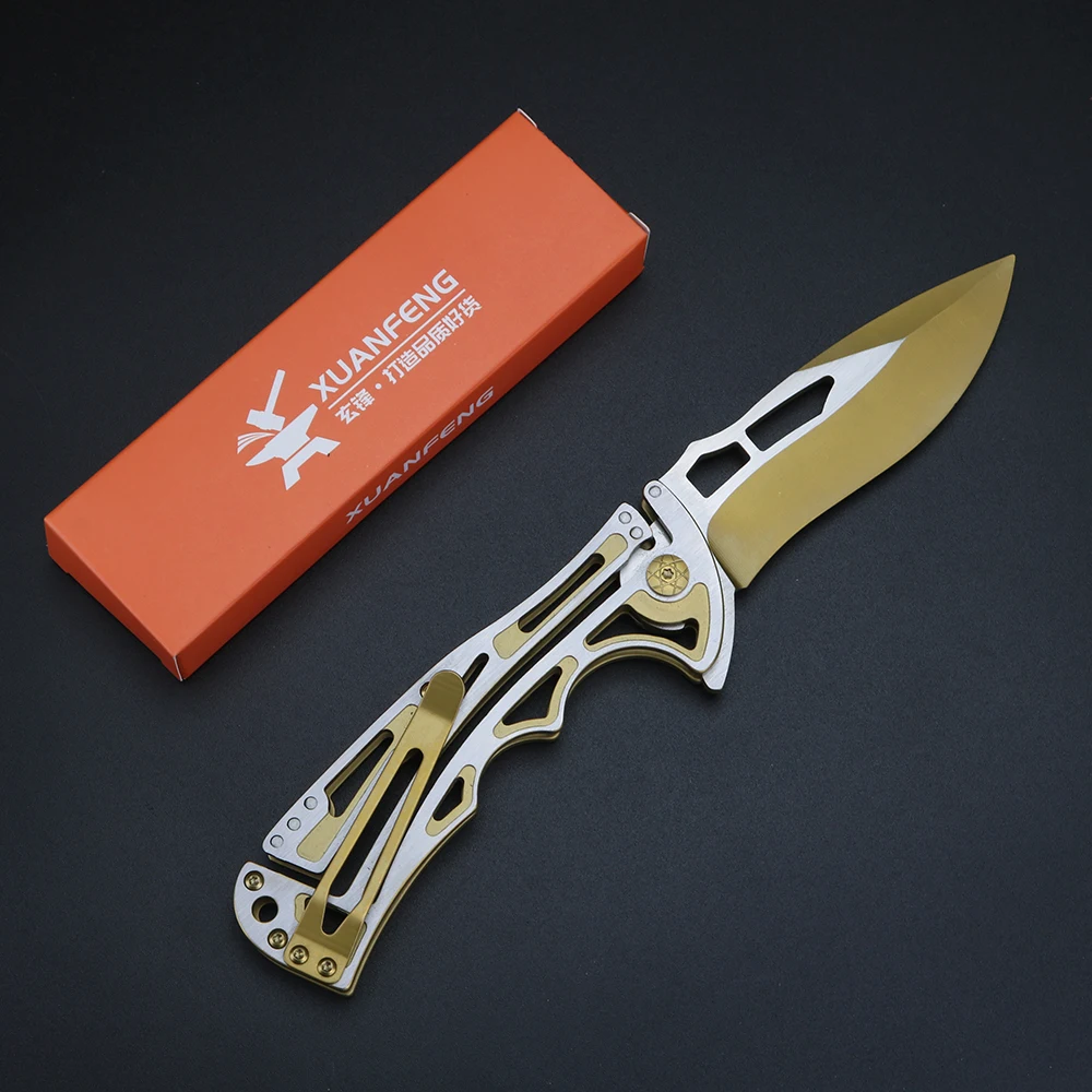 XUANTENG Golden Outdoor Folding Knife, Carry Anywhere Camping, Barbecue, Fruit Knife, Multi functional EDC Knife