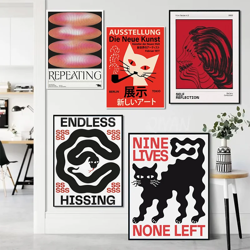 Retro Pop Art Poster Memphis Abstract Wall Art Picture Vintage Canvas Print Painting Home Decor for Bedroom Living Room Hallway