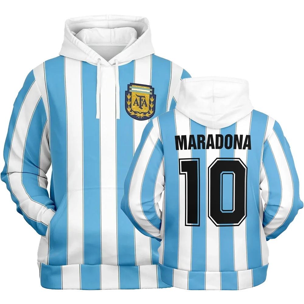 Argentina Football Hoodie Vintage Football Hoodie No. 10 Diego Maradona Hoodie Unisex Hoodie 3D Print