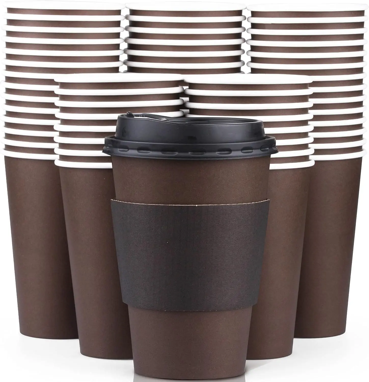 

12 oz Brown Disposable Coffee Cups with Lids & Sleeves, Hot Coffee Cup Sleeves Disposable, Premium Insulated To Go Paper