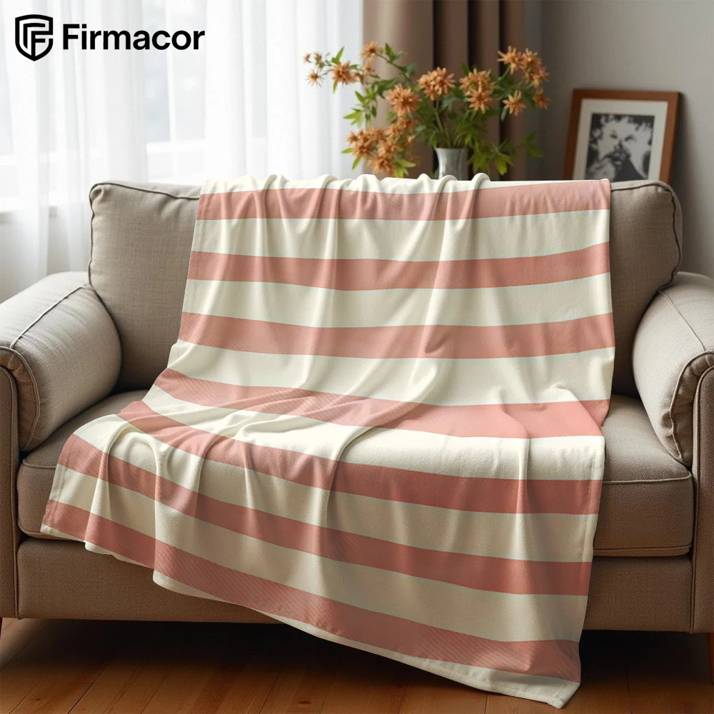Blush Texture Stripe Lightweight Microfiber Soft Christmas Fleece Blanket Warm Cozy Throw for Bed Sofa Office Travel All Season