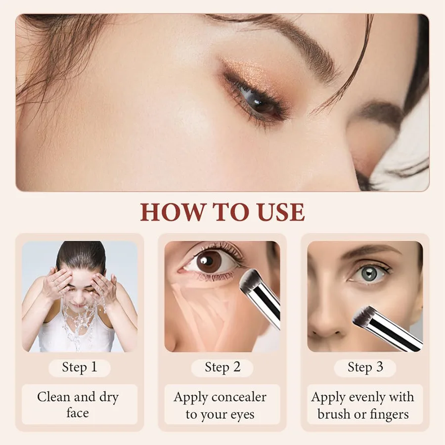Under-Eye Concealer Brightening Evens Skin Tone Moisturizing Transparent Long-Lasting Easy to Blend for Natural Daily Makeup