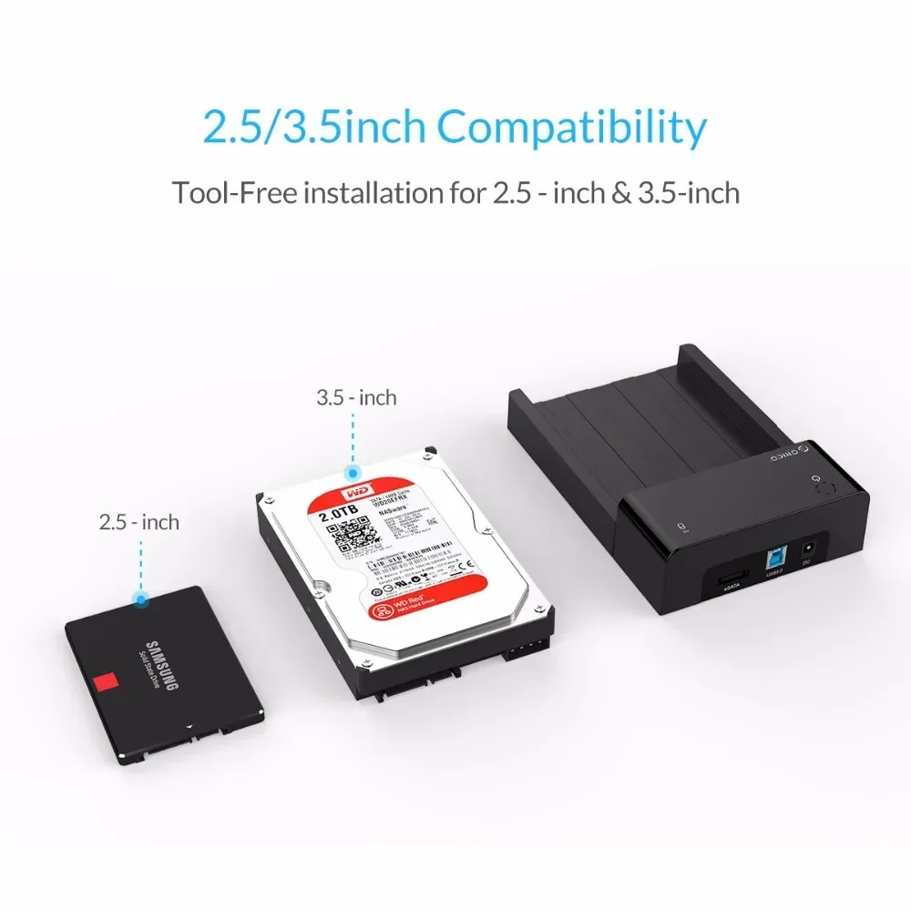 ORICO 3,5 Zoll Universal USB3.0 Festplattengehäuse Werkzeugloses SATA zu USB Typ B ESATA Externe SSD Festplatten-Dockingstation