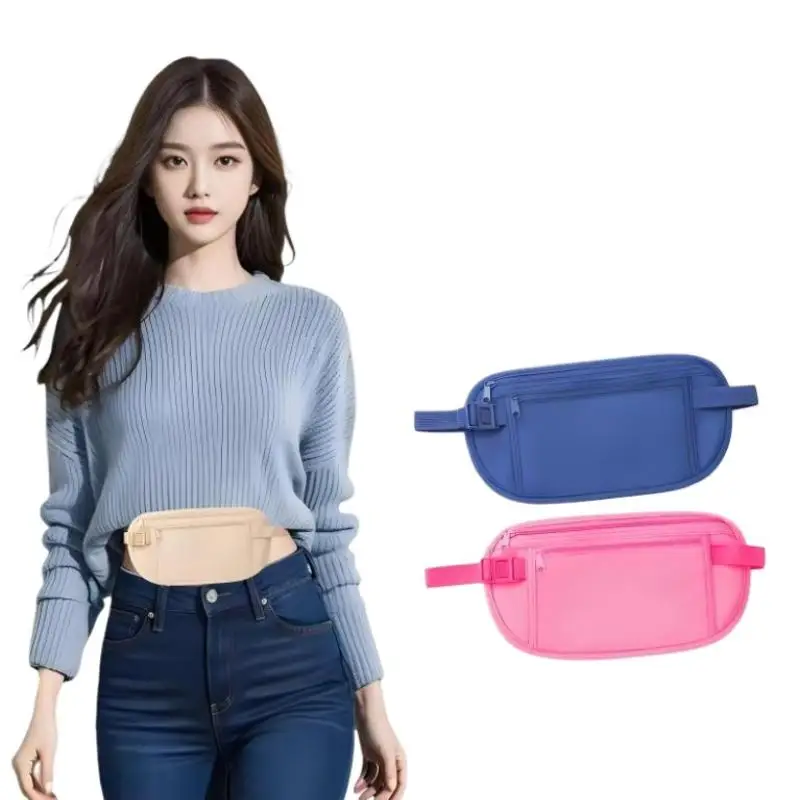 Universelle Anti-Diebstahl-Taschen für Mobiltelefone, Sport-Laufgürteltasche, Geldgürtel für Reisen, für Damen und Herren, schlanke, versteckte Reisebrieftasche – Detail 6