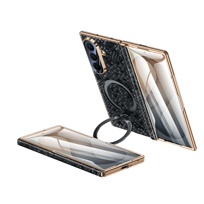 Genuine Leather Magnetic For Magsafe Rotate Bracket Case For Samsung Galaxy Z Fold 8Ultra 8 7 6 5 Hinge Screen Protect FilmCover