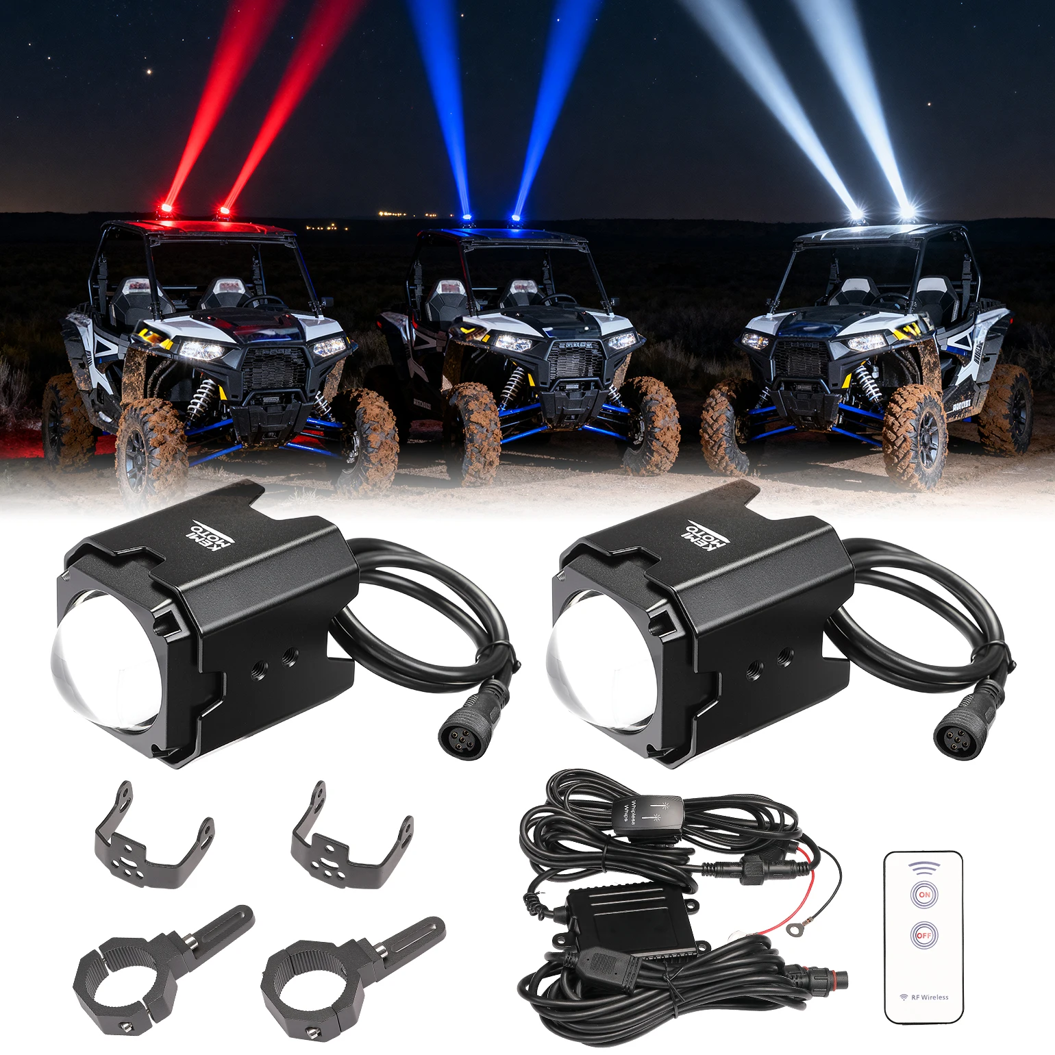 UTV Whipless LED Whip Lights Fits 1.5''-2'' Roll Bar Mounts Compatible with Polaris RZR for Can-Am Maverick X3 for Golf Carts