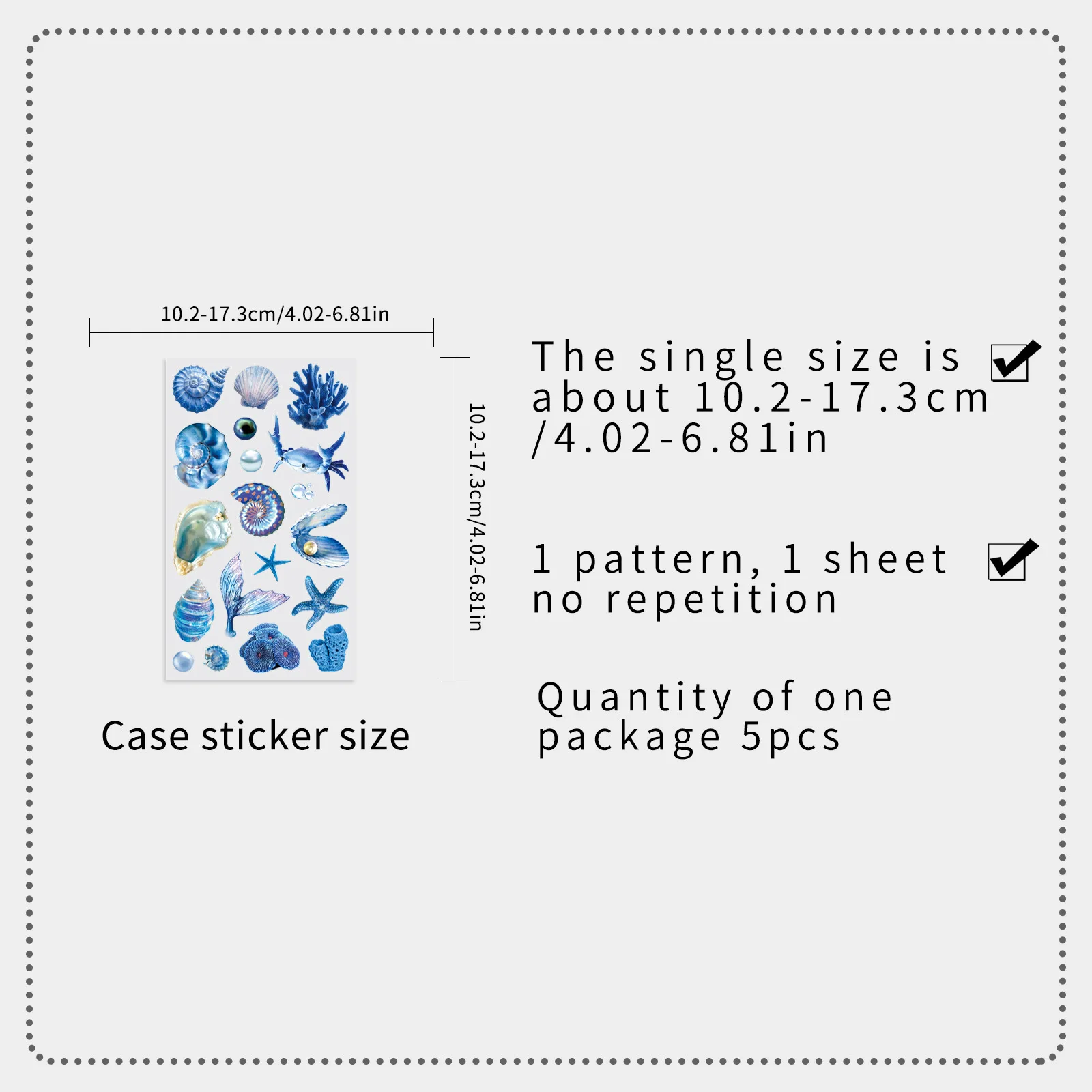 5 Pcs Cartoon Transparent Stickers Ins Style Ocean Shell Pearl PET Waterproof Decals for Journal Laptop Phone Case Gift