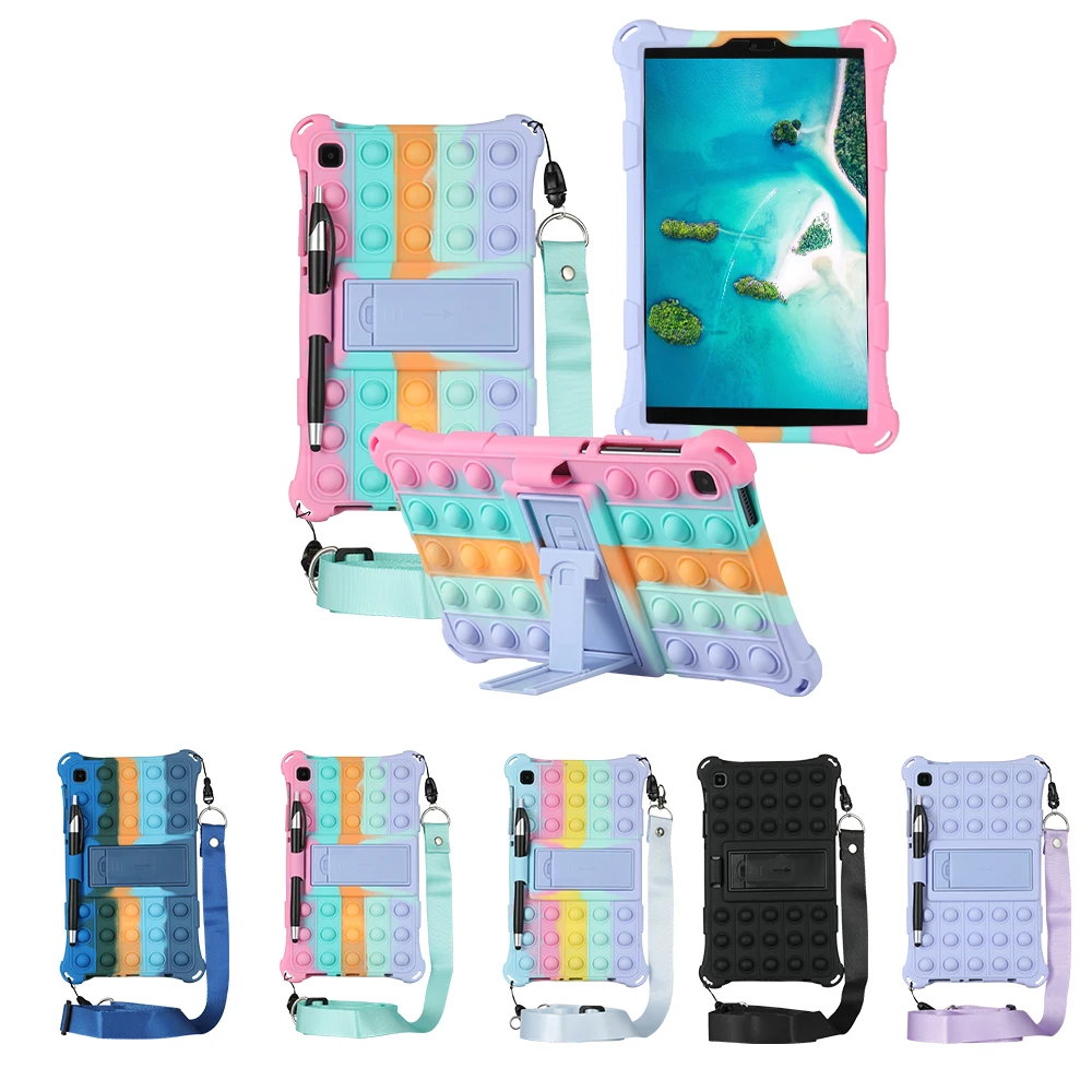 

Kids Case for Samsung Galaxy Tab A7 Lite 8.7 inch SM-T220 SM-T225 2021 8.7" Decompression Bubble Cover with Shoulder Strap & Pen