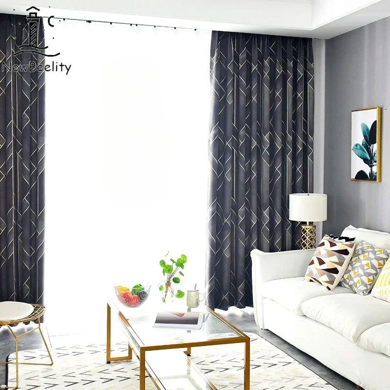 New Light Luxury Nordic Simple Line Jacquard Blackout Curtains for Bedroom Living Room Window Blackout Decor Custom Green Cloth