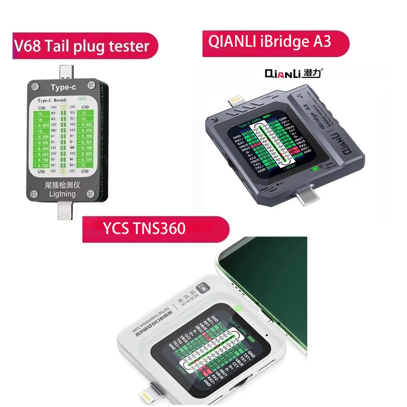 QIANLI iBridge A3 RG V68 YCS TNS360  mobile phone tail plug detector Support Lightning and Type-C interface devices