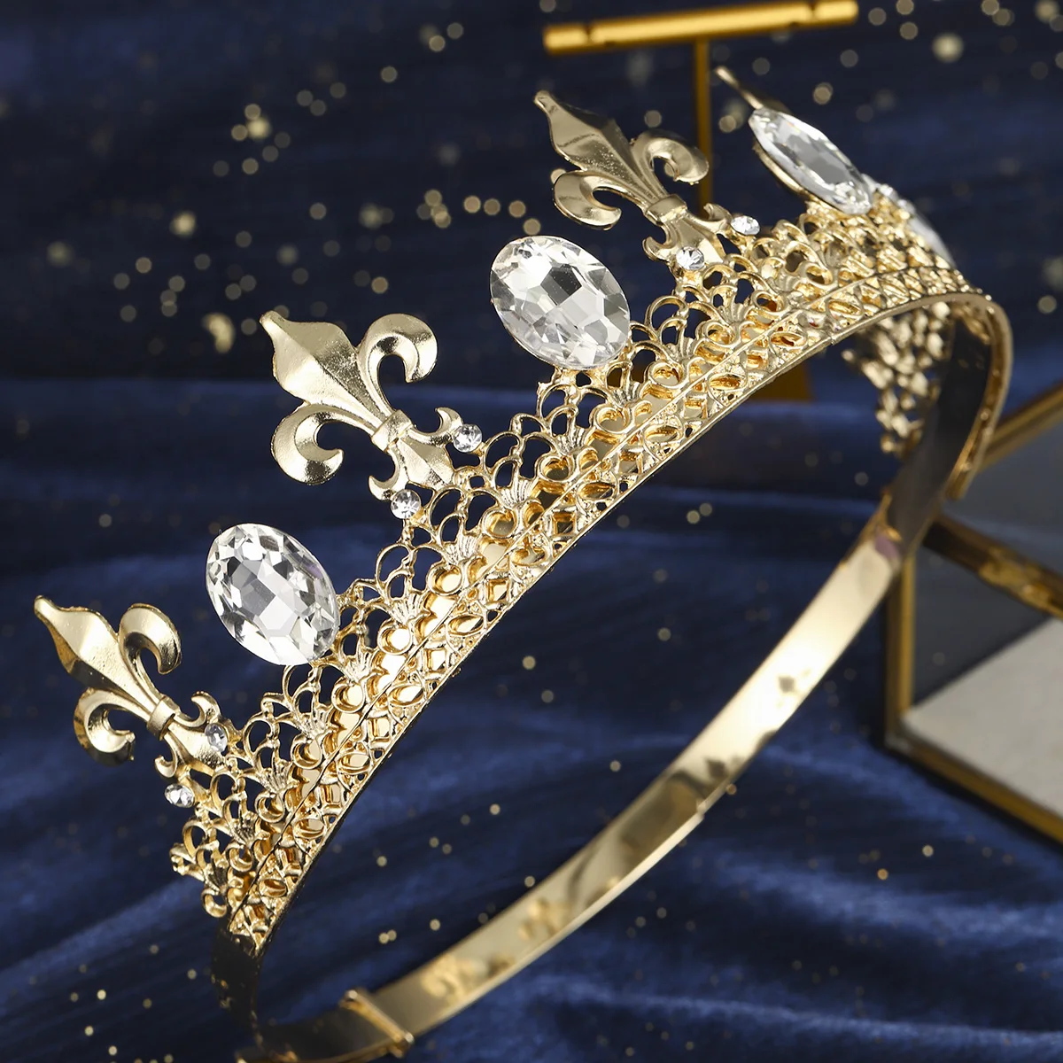 Mode Legierung Luxus Strass männer Krone Vintage Stil Exquisite Kopfschmuck Haar Zubehör Festliche Hochzeit Tiara – Detail 7