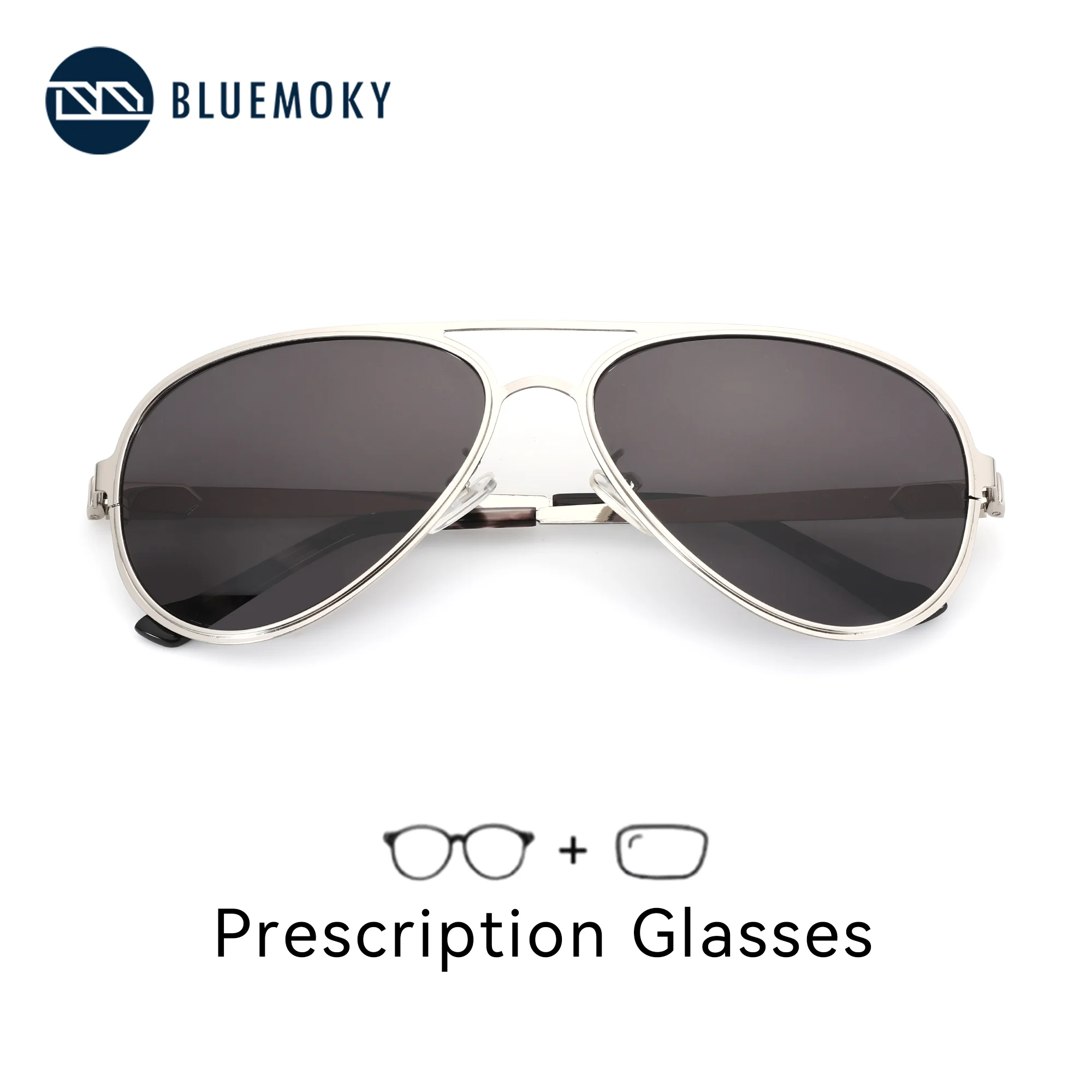BLUEMOKY XL Size High Quilty Metal Aviator Polarized Prescription Sunglasses For Men Stylish UV400 Myopia Optical Sun Glasses