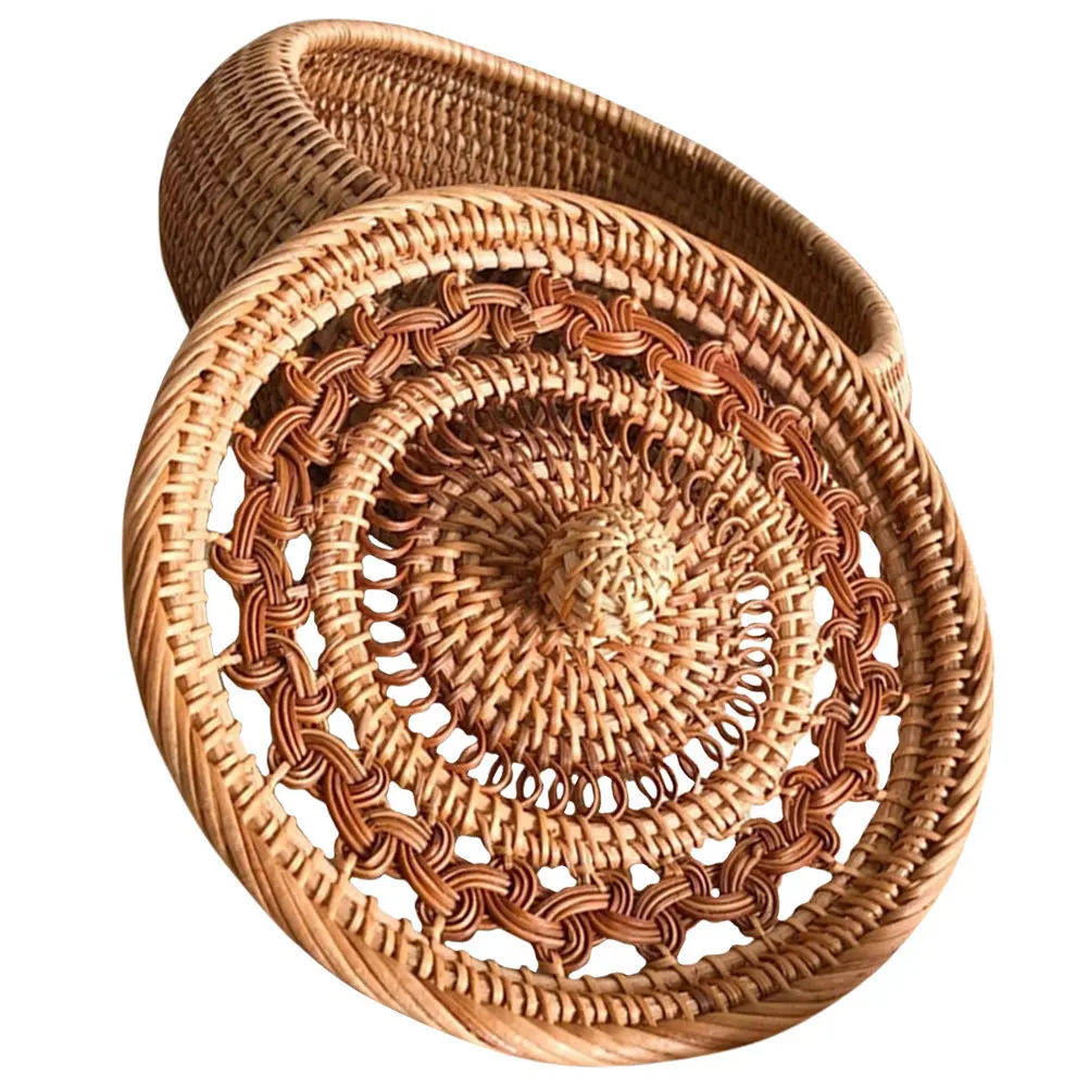 

Rattan Candy Storage Basket Handmade with Lid Fruit Snack Holder Decorative Basket for Home Kitchen Living Room