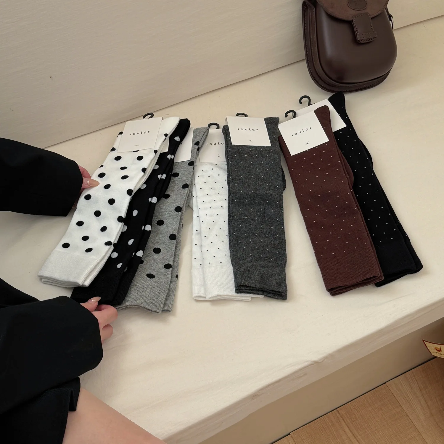 SP & CITY ريترو البولكا نقطة التخسيس العجل الجوارب النسائية كلية نمط القطن تنفس الجوارب الطويلة الكورية موضة لينة عادية جورب #3