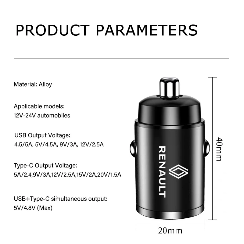 Car Styling Fast Charger USB Type-C Ports Power Adapter For Renault Clio Koleos Megane Kadjar Captur Scenic Espace QM6 Latitude