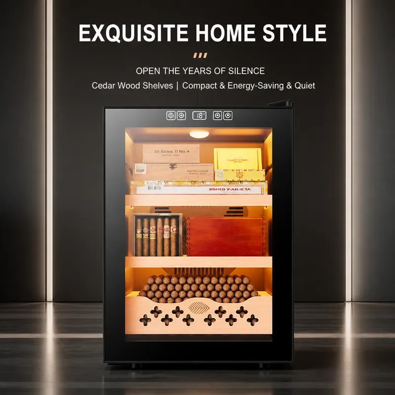 Eggar Dragon Embedded Cigar Cabinet 33C Temp Control Humidifying Air Cooling Dual Core Refrigeration Cedar Wood Small Cigar