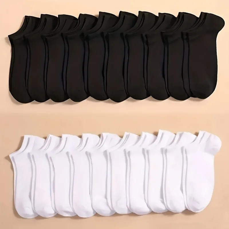 Comfortable 20pcs Ankle Socks - Breathable Polyester Blend, Machine Washable, Perfect for All Seasons - Cute Solid Colors