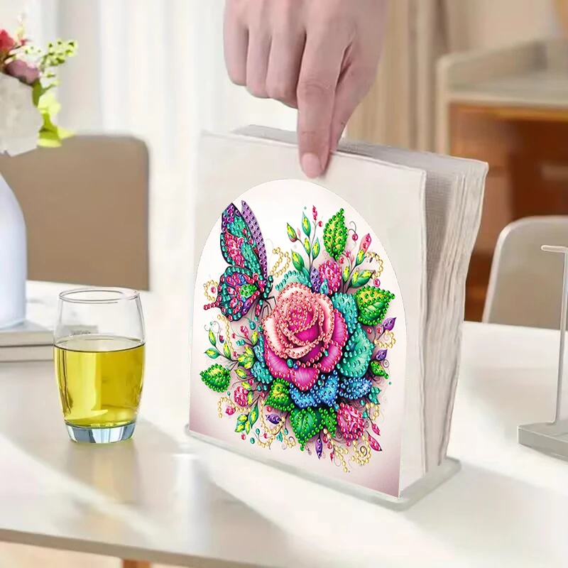 DIY Acrylic Diamond Art Set - Butterfly Flower Pattern | Unique Shaped Diamond Home Decoration | Perfect Choice for Napkin Stand - view 2
