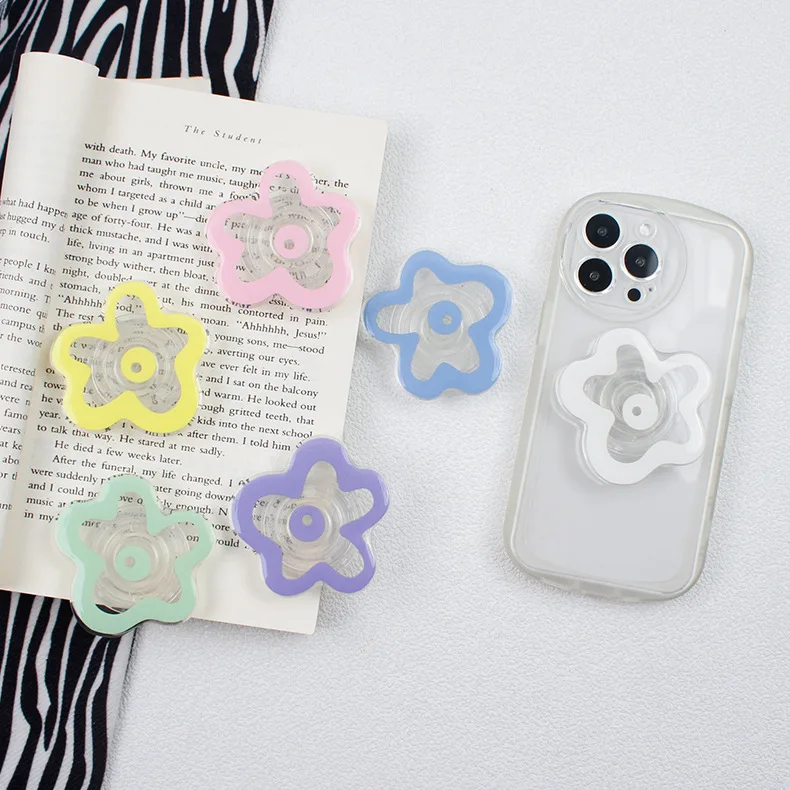 Glossy Transparent Color Flower Foldable Elastic Grip Tok Socket Mobile Phone Holder Ring Talk Support Griptok Universal