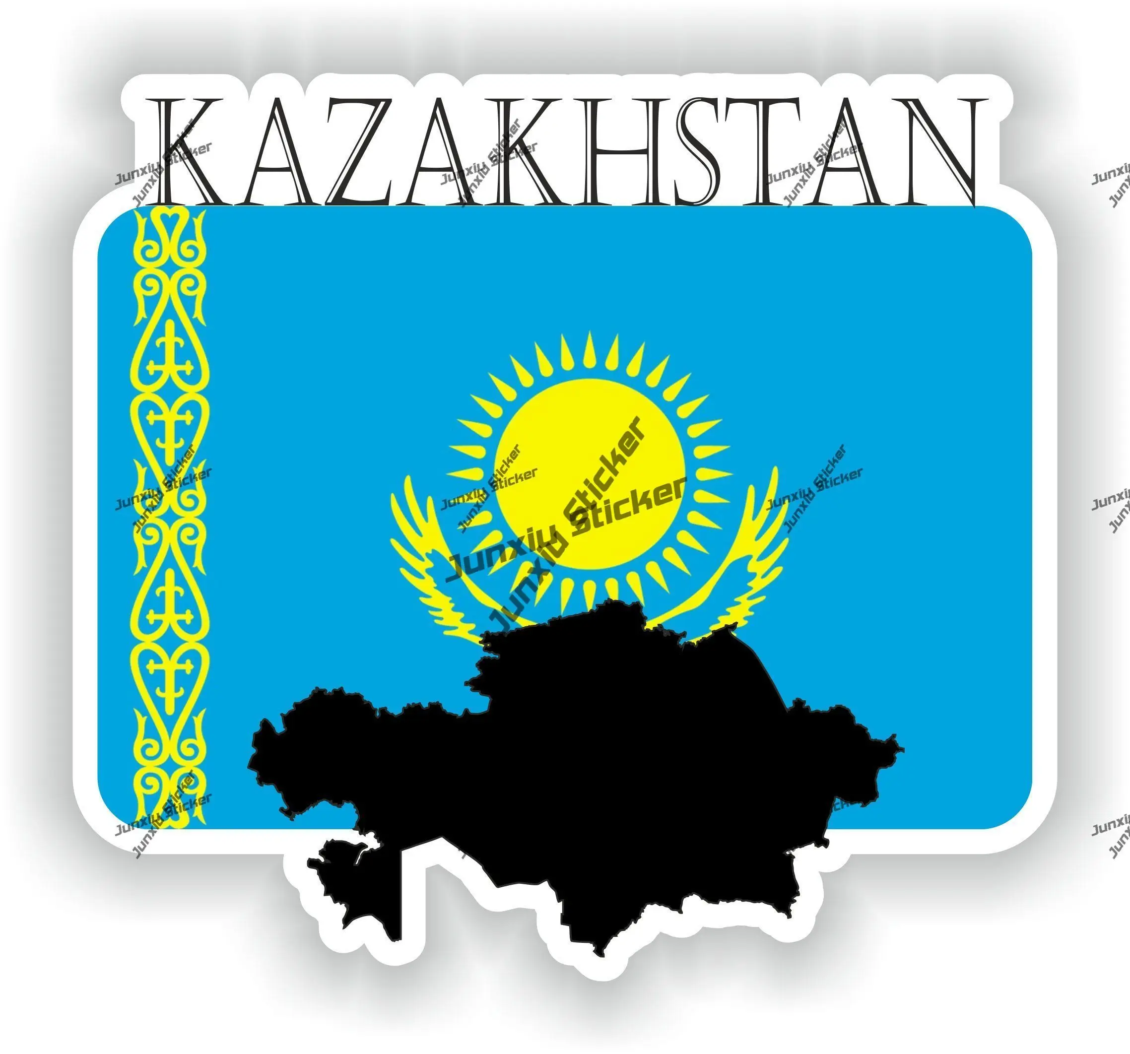 Kazakhstan Decal Coat of Arms of Kazakhstan Flag with Map Badge Sign Waterproof Sticker Decor for SUV Car Bike The Whole Body