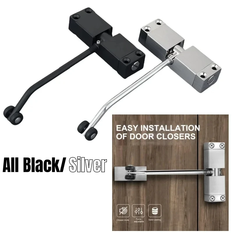 

180 Degree Automatic Door Closer, Metal Adjustable Heavy Duty Spring Door Closing Device, Mute Self-Closing for Interior & Exter