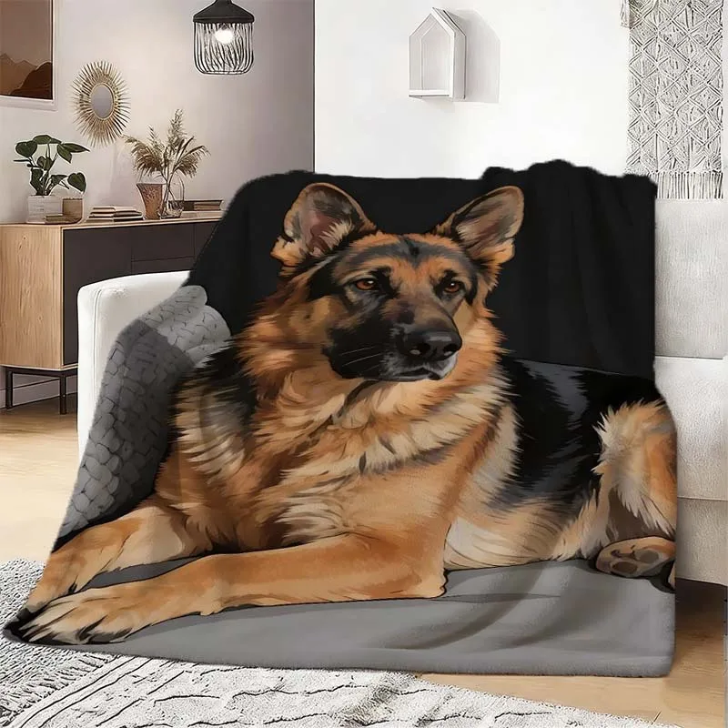Decorative German Shepherd Dog Blanket Throw Polyester Cozy Pet Plush Art Gift for Living Room Home Decor Couch Throws