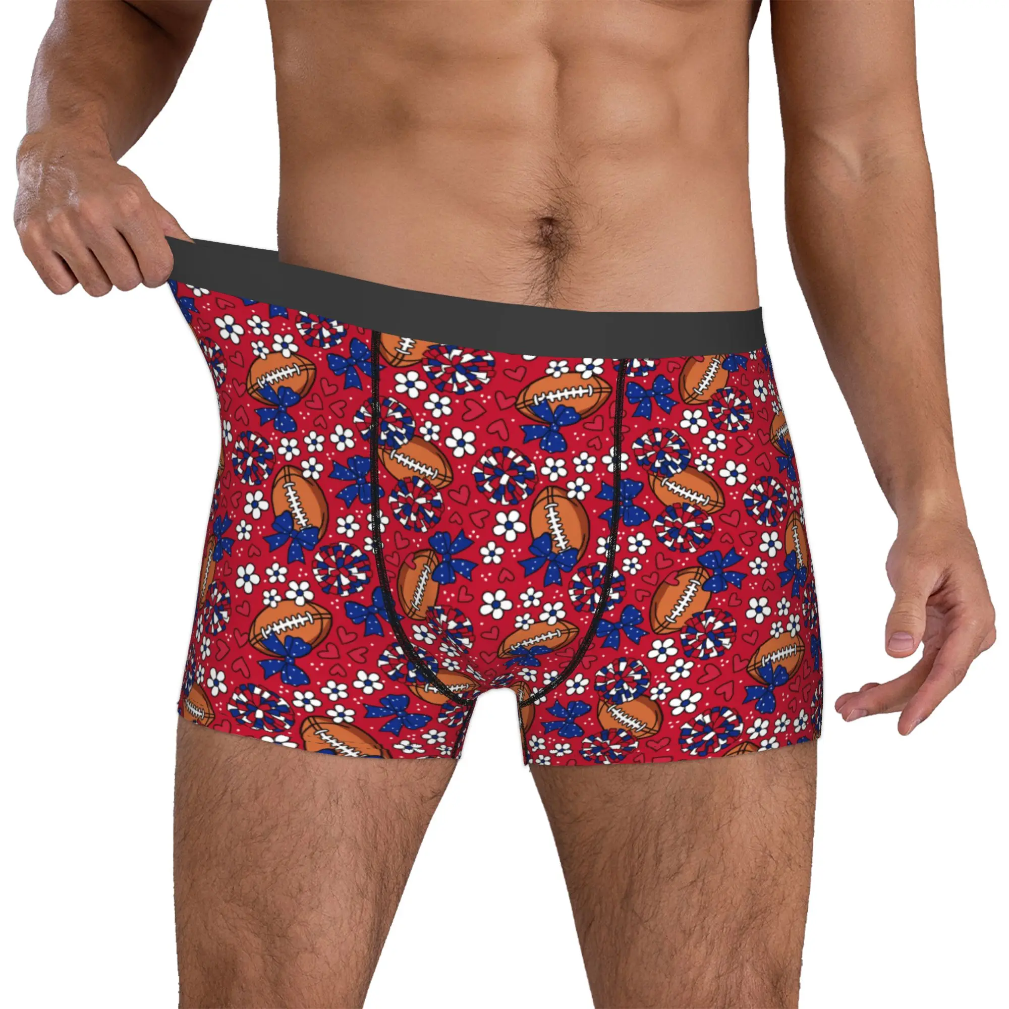 Football Cheer Bows Rugby Union  Underwear Male Print Blue And Red Boxer Shorts Panties Briefs Breathable Underpants