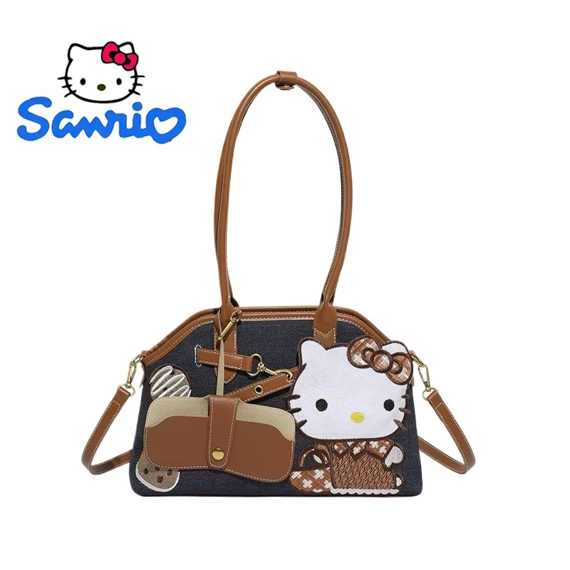 

Hello Kitty Shoulder Bag Luxury Tote Purse Handbag for Women Vintage Denim Style Large Capacity Underarm Commute Bag