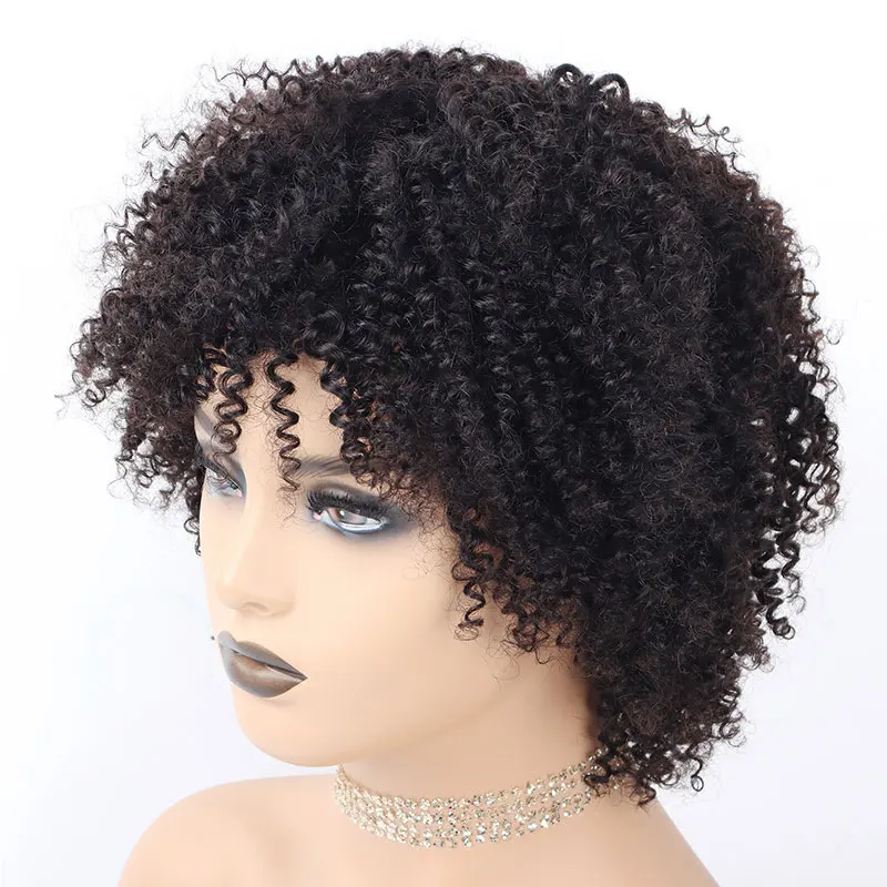 Afro Kinky Curly Wigs for Black Women 4A Curly Human Hair Short Kinky Curly Wigs African American Machine Made Wig with bangs image 5