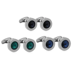 Luxury Business Style Cufflinks Personalized Round Cubic Zircon Formal Shirt Cuff Button for Mens Wedding Accessories Jewelry