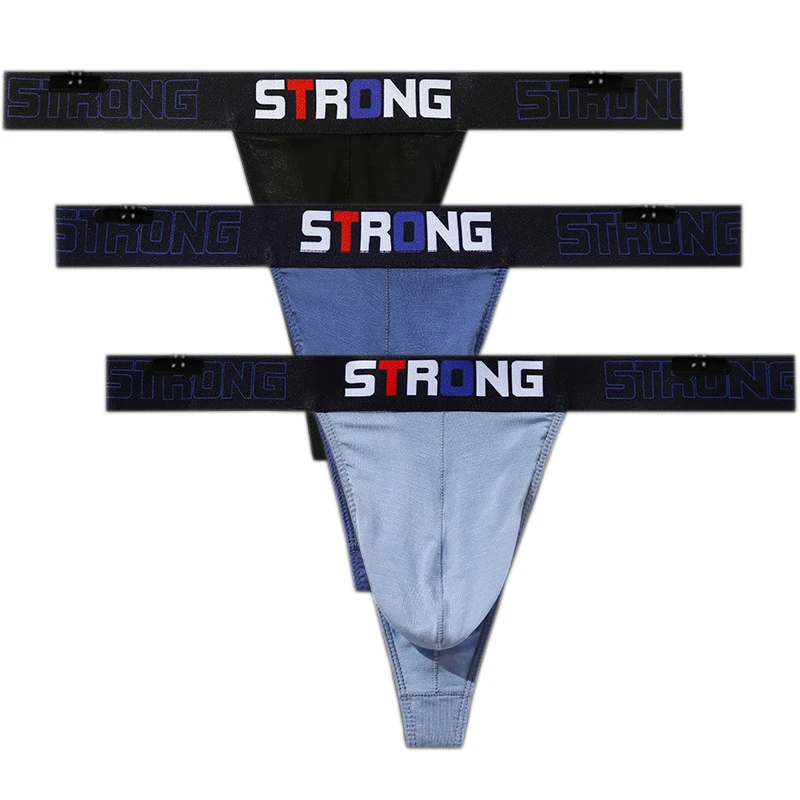 3PCS/lot Modal Soft Sexy Gay Underwear Low Waist Men\'s Thong Jockstrap G-String Male Bulge Penis Pouch T-Back Bikini Underpants