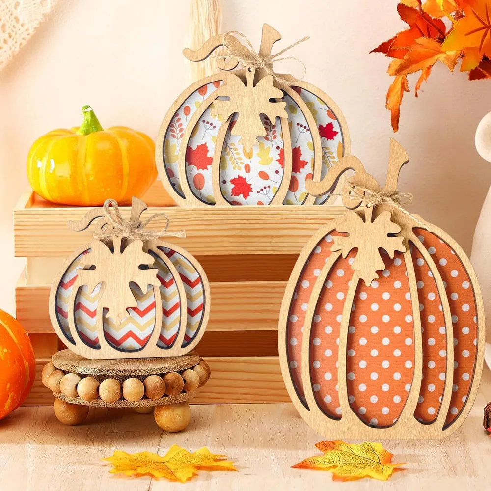 

New Decorative Wooden Pumpkin Wooden Signboard Decoration Farmhouse Rural Harvest Autumn Desktop Home Kitchen Decor