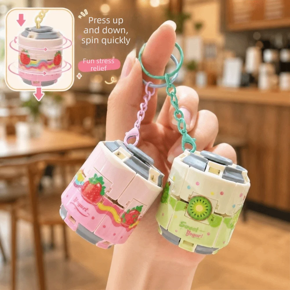 Creative Gyroball Soda Can Fidget Fingertip Spinner Bag Charm Can Shape Rotate Keychain Pendant Fruits Theme Press Change Desk