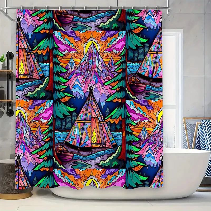 

Abstract Mountain Forest Waterfall Shower Curtain Nature Landscape Backdrop Home Decor Artistic Textured Wall Hanging Tapestry