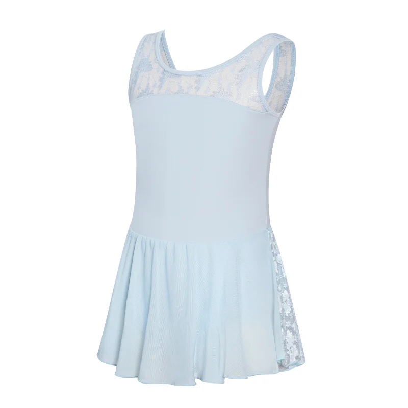 Girls' Sleeveless Ballet Dance Dress Kids Summer Lace Patchwork Practice Tutu Skirt