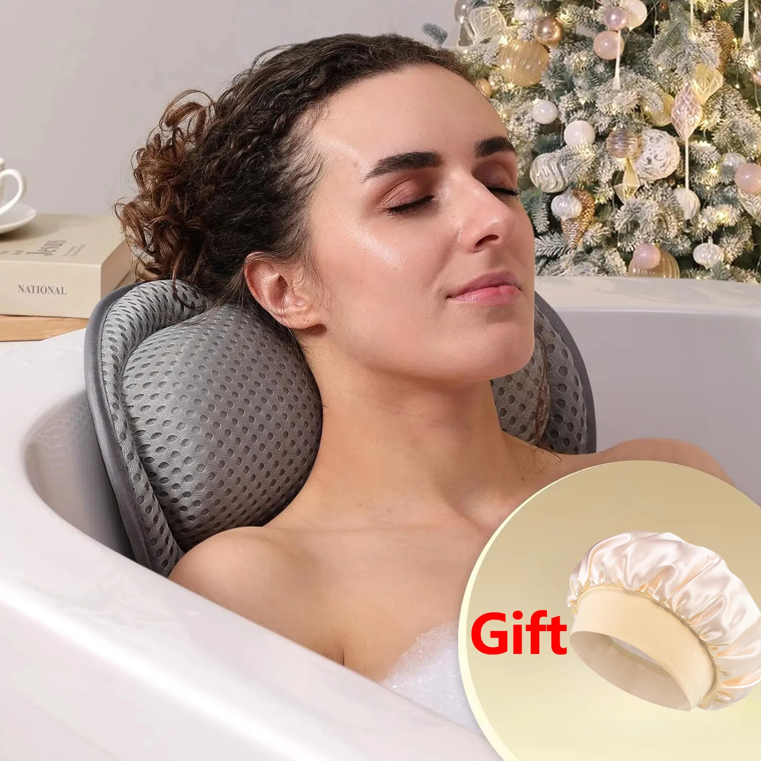 

Bath Pillow Bathtub Pillow, Luxury Bath Pillows for Tub Neck and Back Support, Bath Tub Pillow Headrest with Soft 4D Mesh